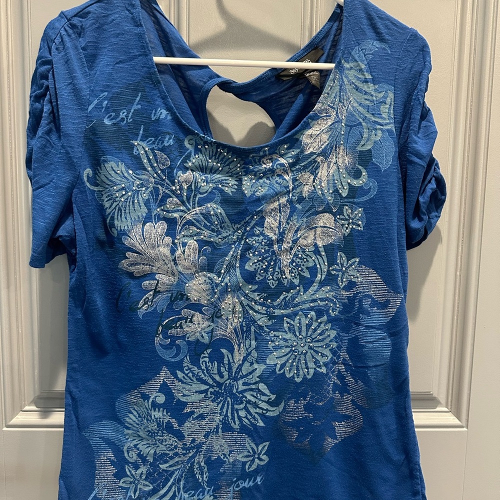 Style &Co Blue Floral Short-Sleeve Women's Top
